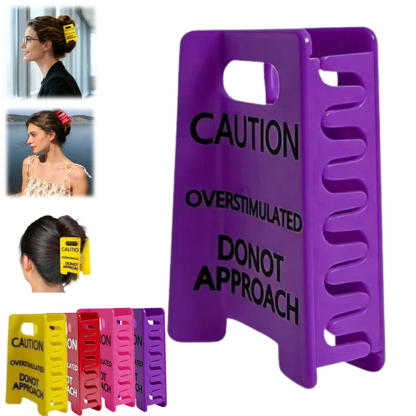 Cartello Da Scrivania Umoristico 'Caution Overstimulated' In Acrilico Giallo, 10x6 Cm, Con Base