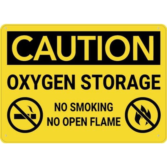 Caution Oxygen Storage No Smoking Open Flame With Graphic Sign Outdoor Metal Sign - 12 X 8 Metal Signs For Business, Workplace, Office, Home, Delivery Signs, Road Signs, Garden Signs
