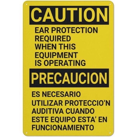 Caution PPE Ear Protection Required With Equipment Bilingual Spanish Rustic Metal Tin Sign 8"x12" - Home Outdoor Art Wall Decorations for Cafe Bar Kitchen, Bilingual PPE Ear Sign