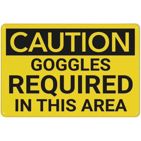 Caution PPE Goggles Required In This Area Aluminum Metal Tin Sign 8"x12" - Safety Restriction Alert Warning Plate, PPE Goggles Sign