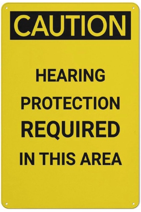 Caution PPE Hearing Protection Required In This Area Funny Vintage Tin Sign 8"x12" - Wall Art Decor Iron Poster for Home Farmhouse Bar Cafe Yard, Indoor Outdoor PPE Sign