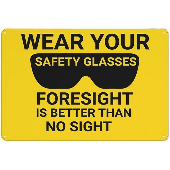 Caution PPE Wear Safety Glasses Foresight is Better Than No Sight Sign for Business 8"x12" Rust Free Aluminum - UV Printed with 4 Pre-Drilled Holes, Durable Weatherproof