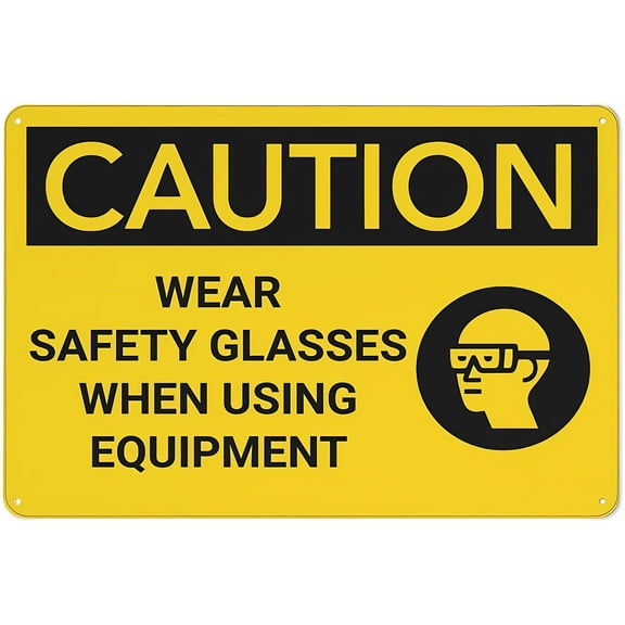 Caution PPE Wear Safety Glasses When Using Equipment Sign, 8"x12" Rustic Metal Tin Wall Decor, Art for Home Outdoor Cafe Bar Kitchen
