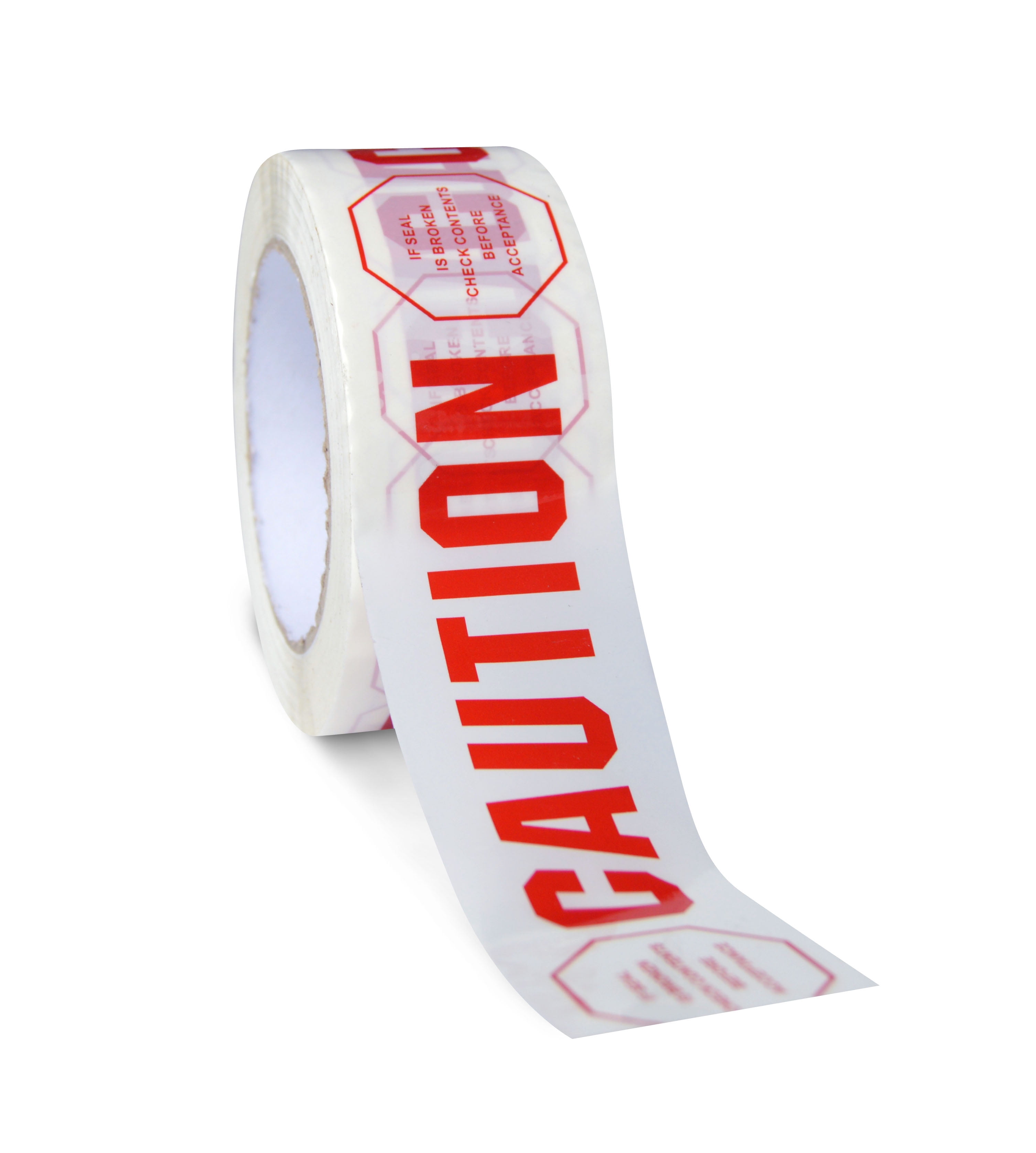 Caution Packing Tape, Preprinted Shipping Rolls, White Red, 2 Inch x 110 Yards, 2700 Pack