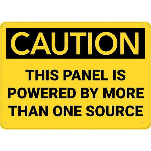 Caution Panel Powered by Multiple Sources Warning Tin Sign 12 x 8 Inches - Indoor Outdoor Wall Decor for Home Kitchen, Farm, Garden, Garage, Electrical Room