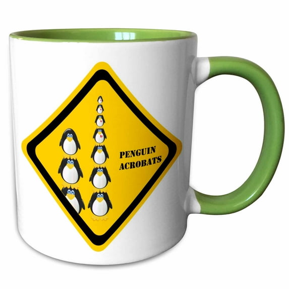 3drose, Caution Penguin Acrobats, 11oz Two-tone Green Mug