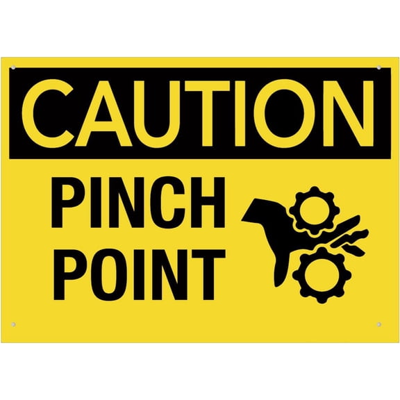 Caution Pinch Point Sign Metal 12X8 Inch Rust Free Aluminum, Uv Printed, Easy To Mount Weather Resistant For Fence