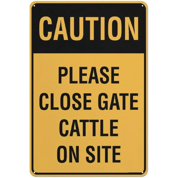 Caution Please Close Gate Cattle On Site Sign For House 12"" X 8"" Yard Sign, Premium Aluminum, Sun-Proof, Rust-Free
