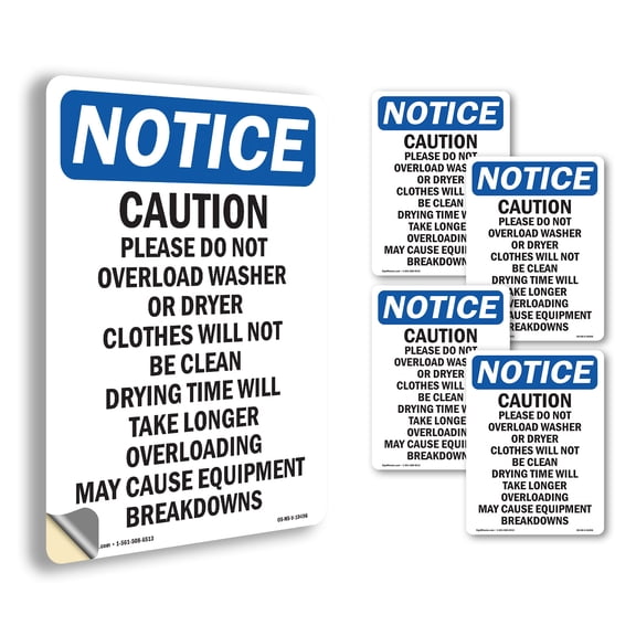 Caution Please Do Not Overload OSHA Notice Vinyl Decal Label 5 Inch x 3.5 Inch - 5 Pack