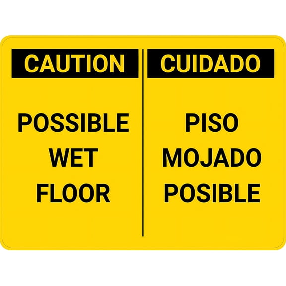 Caution Possible Wet Floor Bilingual Spanish Sign - 8"x12" Metal Danger Warning Sign with Landscape Icon for Man Cave Yard Indoor Outdoor