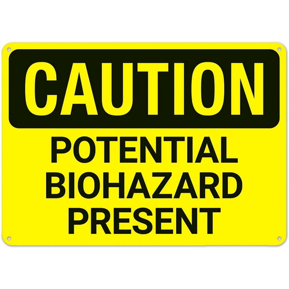 Caution Potential Biohazard Present Metal Tin Sign 8"x12" - Clear Warning for Home & Business Use, Biohazard Sign