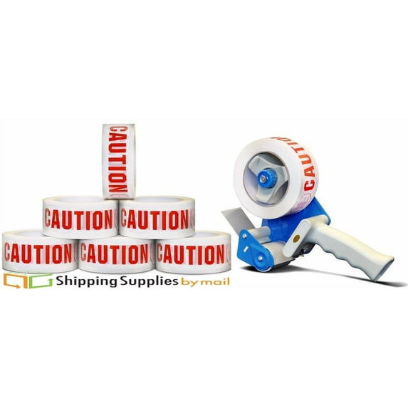 SSBM Caution Printed Packing Tape, 2 Mil, Warehouse Safety, 1.88"x110 Yds 12 Rls + Disp.