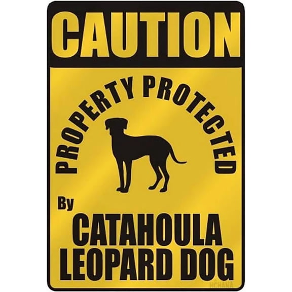 Caution Property Protected by Catahoula Leopard Dog Parking Sign Dog Aluminum Metal Tin Sign Yard Signs