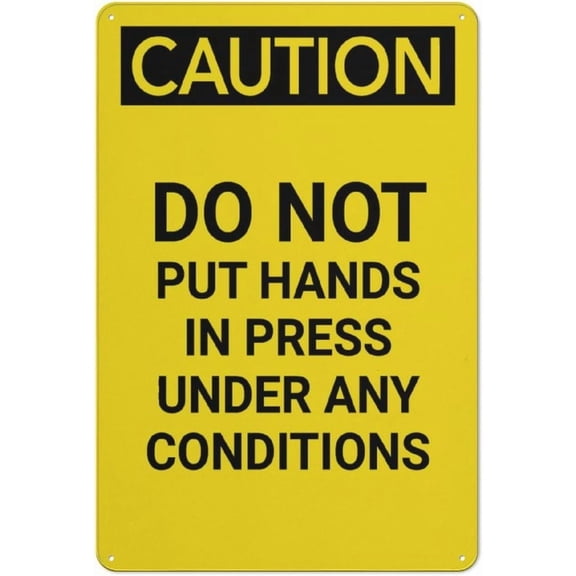 Caution Do Not Put Hands In Press Under Any Conditions Retro Vintage Sign 8"x12" - Wall Decor Plaque for Home Bar Pub Kitchen Restaurant, Press Safety Sign