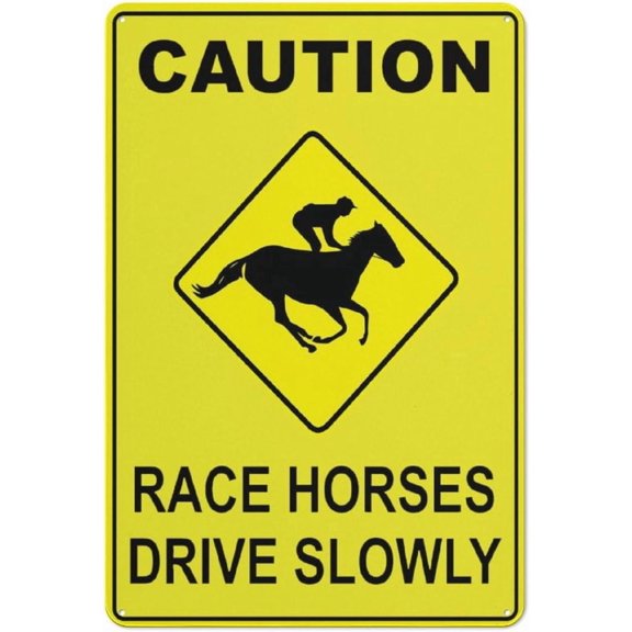 Caution Race Horses Drive Slowly Sign Signs Outdoor, Uv Printed Aluminum 12 X 8 In, Weatherproof And Security Signs