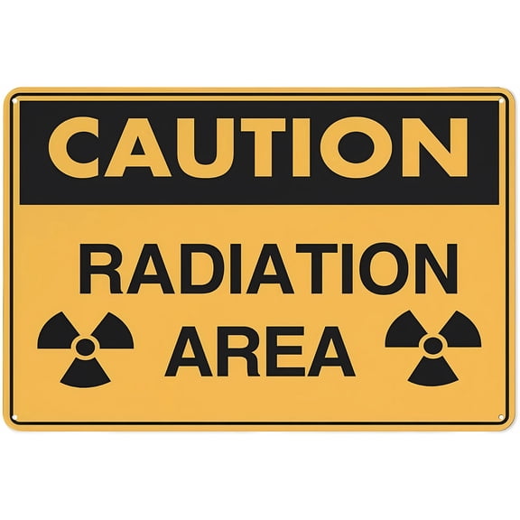 Caution Radiation Area Reflective Aluminum Warning Sign 12 x 8 Inches - with Symbol, Weatherproof Signage for Indoor Outdoor Lab, Medical Use