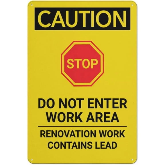 Caution Renovation Work Contains Lead Aluminum Metal Tin Sign 8"x12" - Safety Restriction Alert Warning Plate, Lead Renovation Sign