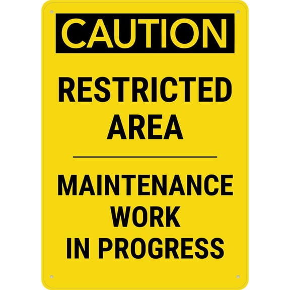 Caution Restricted Area Maintenance Work In Progress Sign Metal Sign, Rustproof, Multicolor Size: 12 x 16 inch