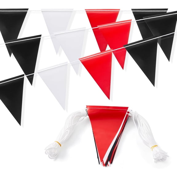 Caution Safety Pennant Flags  Multipurpose 105FT Colored Triangle Warning Banner for Party, Construction, Traffic, and Event Precautions(RED+WHITE+BLACK,45pcs,105FT)