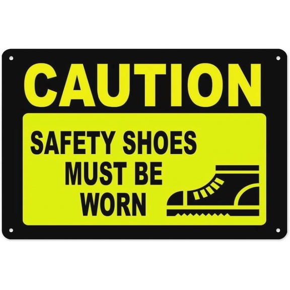 Caution Safety Shoes Must Be Worn Sign 8"x12", Aluminum Tin Warning Signs for Home Outdoor Garden, Weatherproof PPE Sign for Workplace