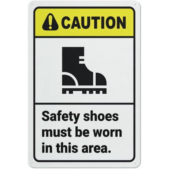 Caution Safety Shoes Must Be Worn In Area Retro Metal Tin Sign 8"x12" - Funny Wall Decor for Shop Yard Man Cave Garage Outdoor, Decorative Poster Plate