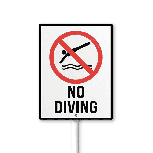Caution Safety Sign No Diving Sign with Stake 4.6x6inch Aluminum Outdoor Decoration Sign Rustproof Sturdy Aluminum Sign for Outdoor Use Easy Install Set of 1