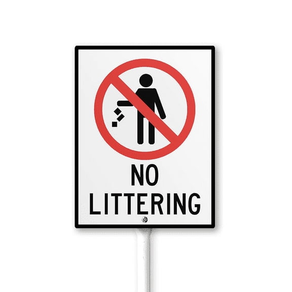 Caution Safety Sign No Littering Sign with Stake 4.6x6inch Aluminum Outdoor Decoration Sign Rustproof Sturdy Aluminum Sign for Outdoor Use Easy Install Set of 1