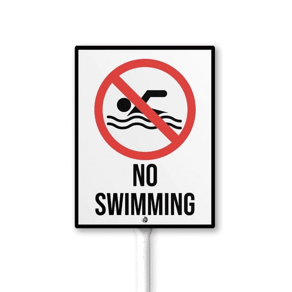 Caution Safety Sign No Swimming Sign with Stake 8x12inch Aluminum Outdoor Decoration Sign Rustproof Sturdy Aluminum Sign for Outdoor Use Easy Install Set of 1