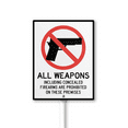 thumbnail image 1 of Caution Safety Sign All Weapons Prohibited Sign with Stake 7x8.8inch Aluminum Outdoor Decoration Sign Rustproof Sturdy Aluminum Sign for Outdoor Use Easy Install Set of 1, 1 of 6