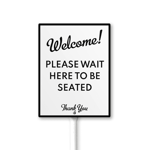 Caution Safety Sign welcome Wait Here To Be Seated Sign with Stake 4.6x6inch Aluminum Outdoor Decoration Sign Rustproof Sturdy Aluminum Sign for Outdoor Use Easy Install Set of 1