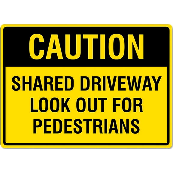 Caution Shared Driveway Look Out For Pedestrians Sign, 8"x12" Reflective Aluminum Warning Signage With Symbol, Indoor Outdoor Traffic Sign