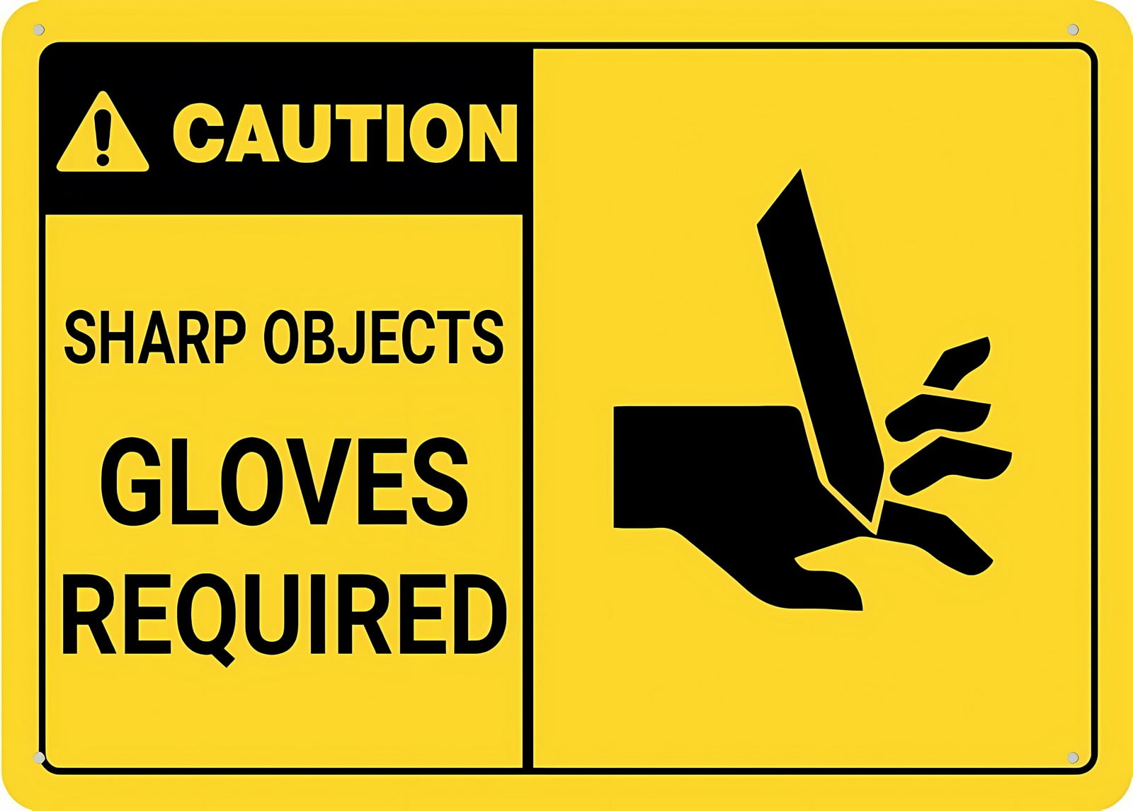 Caution Sharp Objects Gloves Required Graphic Metal Sign 12 x 8 Inches ...