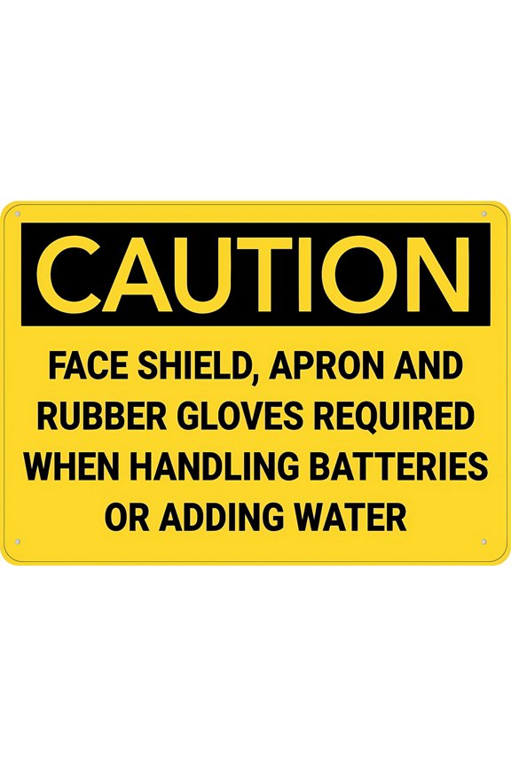 Caution Shield Apron Gloves Required Batteries Sign 12 x 8 Inches - Rust-Free Aluminum, Outdoor Metal Tin Sign, Practical for Home, Business, Yard, Workshop
