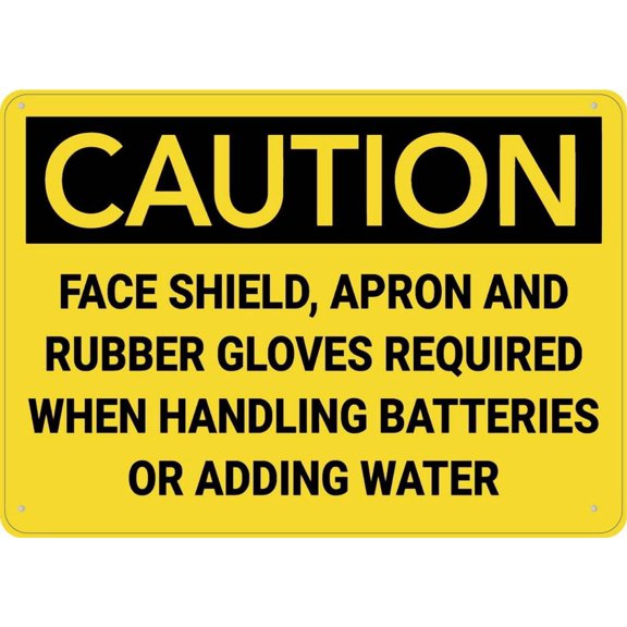 Caution Shield Apron Gloves Required When Handling Batteries Sign 8""X12"" Rust Free Aluminum Signs Outdoor, Metal Tin Sign For Home, Business, Yard