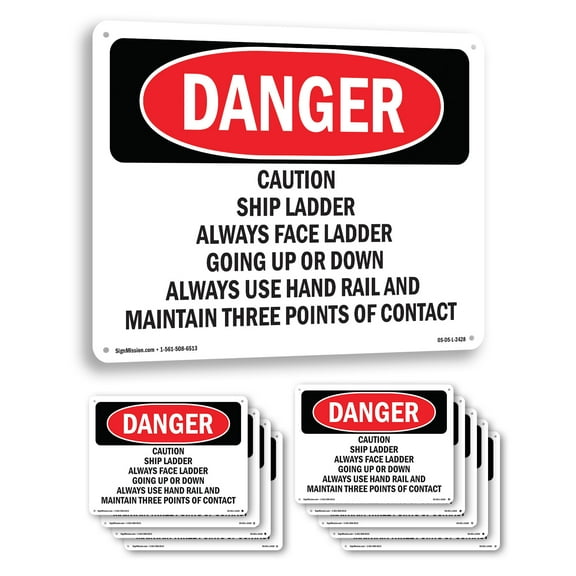 Caution Ship Ladder Always Face Ladder Going OSHA Danger Aluminum Sign 10 Inch x 7 Inch - 10 Pack