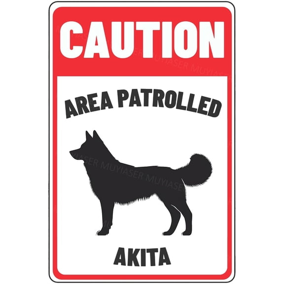 Caution Sign Area Patrolled Akita Beware Of Dog Sign Aluminum Metal Tin Signs Door Sign Warning Sign For Fence Gate Yard Home Wall Decor 8x12 Inch