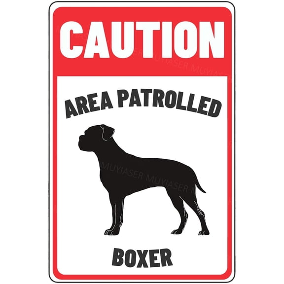 Caution Sign Area Patrolled Boxer Beware Of Dog Sign Aluminum Metal Tin Signs Door Sign Warning Sign For Fence Gate Yard Home Wall Decor 8x12 Inch