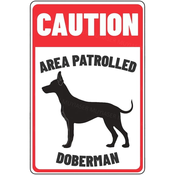 Caution Sign Area Patrolled Doberman Beware Of Dog Sign Aluminum Metal Tin Signs Door Sign Warning Sign For Fence Gate Yard Home Wall Decor 8x12 Inch