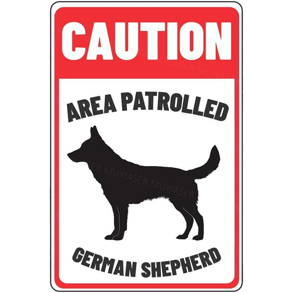 Caution Sign Area Patrolled German Shepherd Beware Of Dog Sign Aluminum Metal Tin Signs Door Sign Warning Sign For Fence Gate Yard Home Wall Decor 8x12 Inch