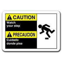 Caution Sign - Caution Watch Your Step (Bilingual Spanish) 7"x10" Plastic Safety Sign ansi osha