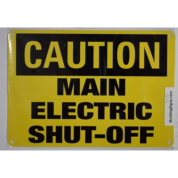 Caution Sign - Main Electric Shut-Off Sign (Aluminium, Yellow,Size 7x10)