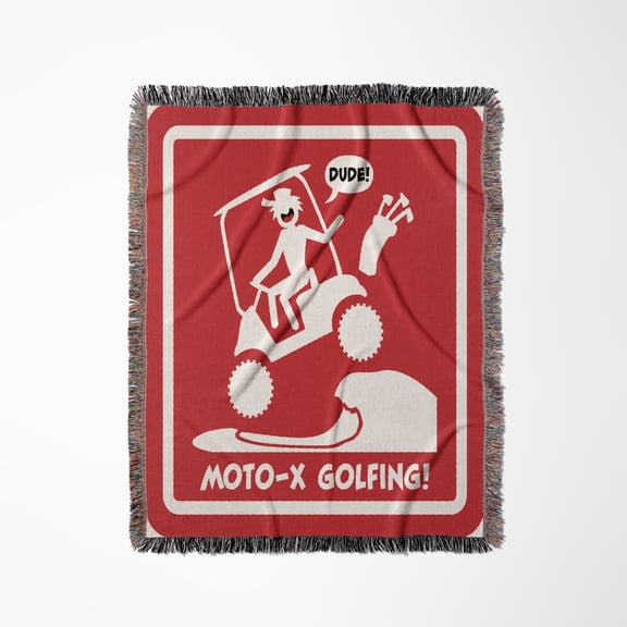 Caution Sign Of Moto-X Golf Cart Over A Sand Trap, Stickman Driving, Woven Blanket