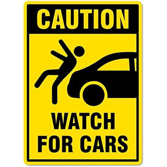 Caution Sign - Watch For Cars Traffic and Parking Metal Tin Sign 8x12 Inches