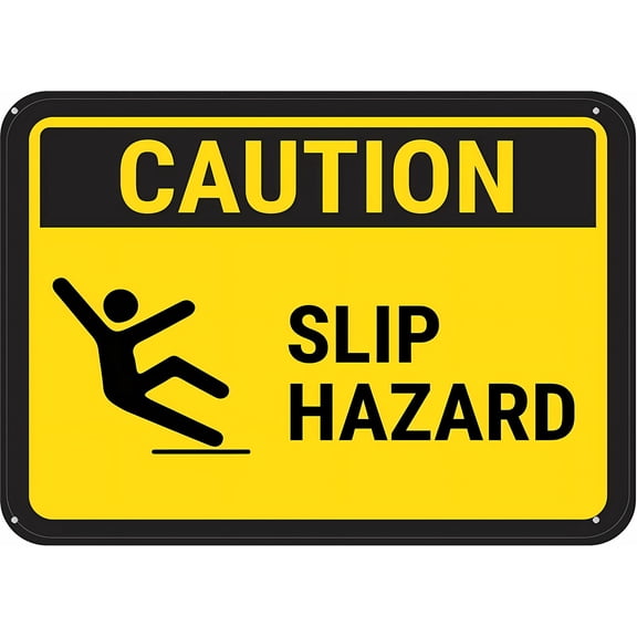 Caution Slip Hazard Yard Sign 12 x 8 Inches - Premium Aluminum, Sun-Proof, Rust-Free, Indoor Outdoor Wet Areas, Walkways Safety Sign
