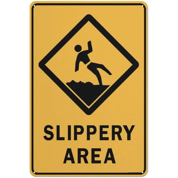 Caution Slippery Area Sign 8"x12" Rust Free Aluminum Easy To Read Sturdy, Keep Out Outdoor For Home Farm Yard, Slippery Area Marker