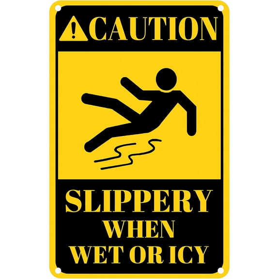Caution Slippery When Wet or Icy Sign 8"x12" - UV Protected Weather Resistant Easy-Mount Metal for Restaurant Kitchen Grocery Entry Parking Garage Ramps Indoor Outdoor