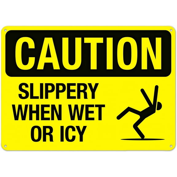 Caution Slippery When Wet Or ICY Metal Tin Sign 8"x12" - Clear Warning for Home & Business Use, Slippery Icy Sign