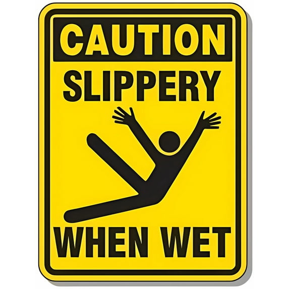 Caution - Slippery When Wet Tin Sign, 8"x12" Vintage Warning Metal Wall Decor, Safety Decor for Home Farm Bar Coffee Shop Club