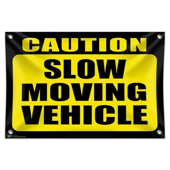 Caution Slow Moving Vehicle 33" (84cm) x 22" (56cm) Mini Vinyl Flag Banner Wall Sign