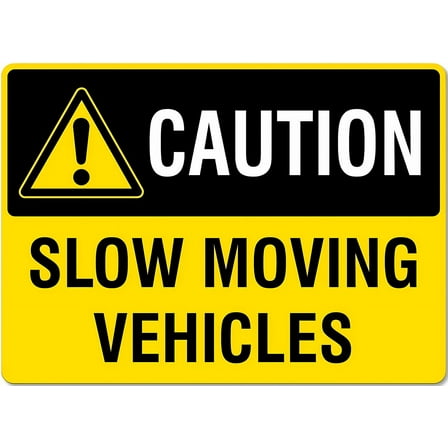 Caution Slow Moving Vehicles Aluminum Sign 12 x 8 Inches - UV Protected, Waterproof, Weatherproof, Fade Resistant, 4 Pre-Drilled Holes, Road Use